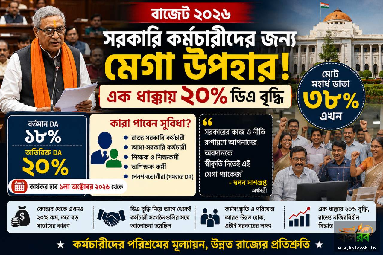 সরকারি কর্মচারীদের জন্য মেগা উপহার! এক ধাক্কায় ২০% ডিএ বৃদ্ধি, মোট মহার্ঘ ভাতা ৩৮ শতাংশ