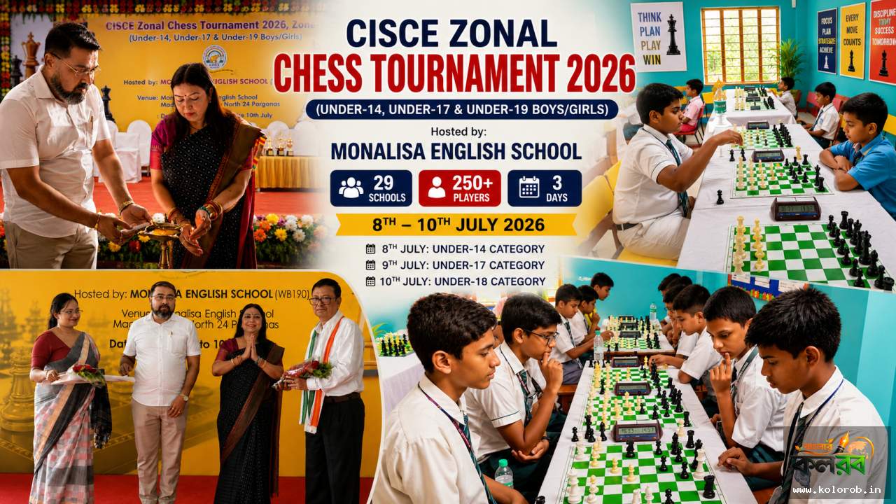 মোনালিসা ইংলিশ স্কুলে শুরু CISCE Zonal Chess Tournament 2026, তিন দিনে ২৯ স্কুলের ২৫০ দাবাড়ুর লড়াই