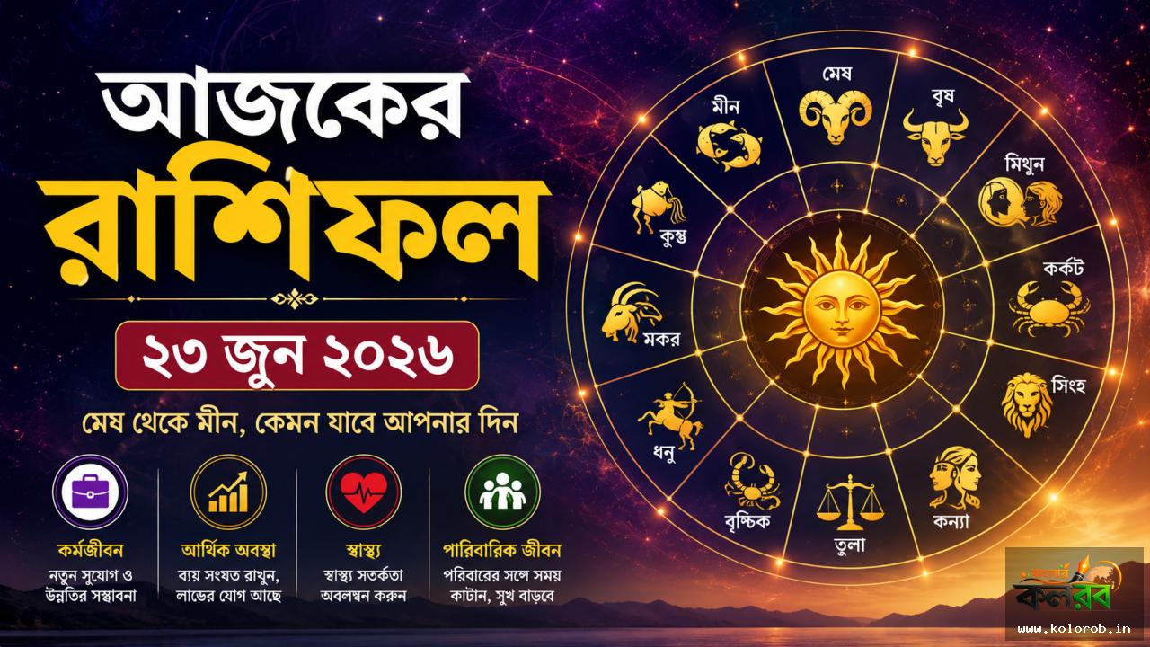 আজকের রাশিফল: ২৩ জুন ২০২৬ কর্মক্ষেত্রে নতুন সুযোগ, আর্থিক বিষয়ে সতর্কতা—জানুন কেমন যাবে আপনার দিন