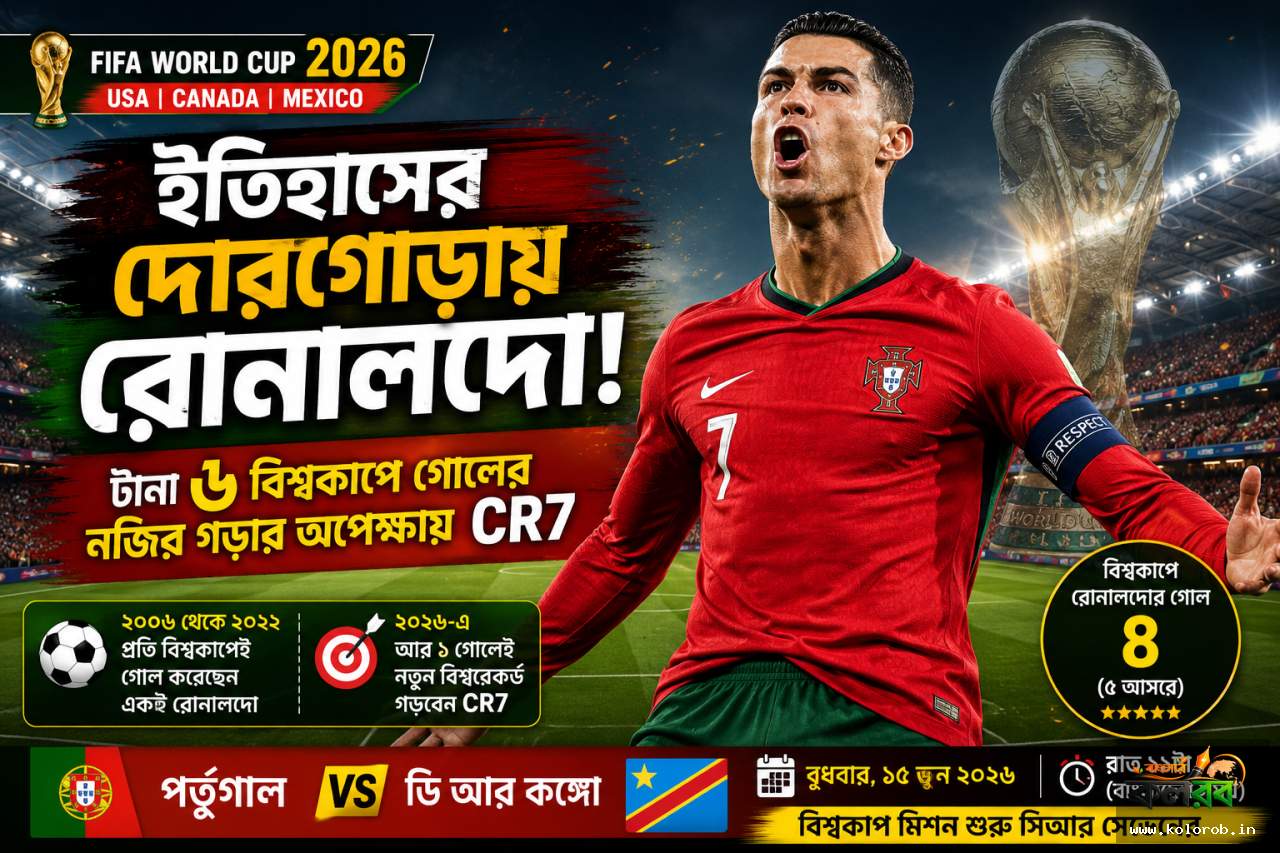 বিশ্বকাপে ইতিহাসের দোরগোড়ায় রোনালদো, টানা ছয় আসরে গোলের নজির গড়ার অপেক্ষায় পর্তুগিজ মহাতারকা