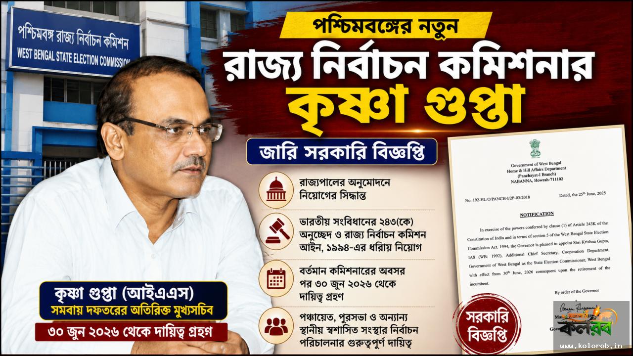 পশ্চিমবঙ্গের নতুন রাজ্য নির্বাচন কমিশনার কৃষ্ণা গুপ্তা, জারি সরকারি বিজ্ঞপ্তি