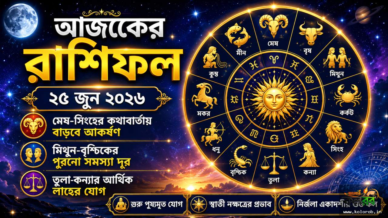 আজকের রাশিফল, ২৪ জুন ২০২৬: মেষ-সিংহের কথাবার্তায় বাড়বে আকর্ষণ, মিথুন-বৃশ্চিকের পুরনো সমস্যা কাটবে, জানুন আজকের রাশিফল