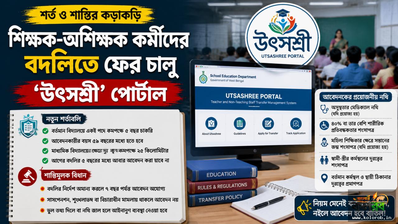 শর্ত ও শাস্তির কড়াকড়ি, শিক্ষক-অশিক্ষক কর্মীদের বদলিতে ফের চালু ‘উৎসশ্রী’ পোর্টাল