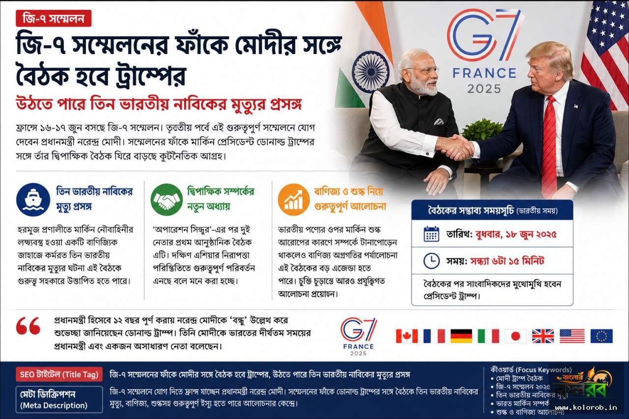 জি-৭ সম্মেলনের ফাঁকে মোদীর সঙ্গে বৈঠক ট্রাম্পের, উঠতে পারে তিন ভারতীয় নাবিকের মৃত্যুর প্রসঙ্গ