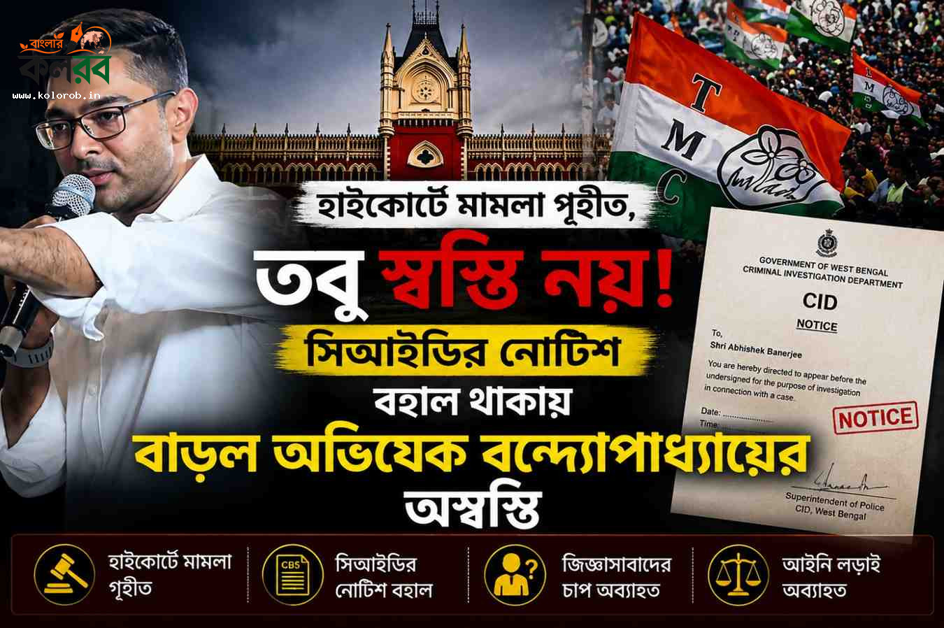 হাইকোর্টে মামলা গৃহীত, তবু স্বস্তি নয়! সিআইডির নোটিশ বহাল থাকায় বাড়ল অভিষেক বন্দ্যোপাধ্যায়ের অস্বস্তি