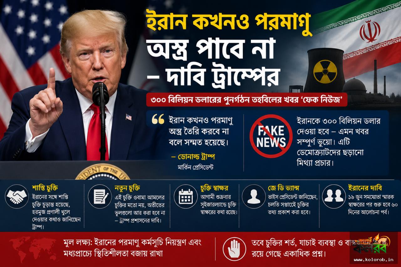 ইরান কখনও পরমাণু অস্ত্র পাবে না, দাবি ট্রাম্পের; ৩০০ বিলিয়ন ডলারের পুনর্গঠন তহবিলের খবর ‘ফেক নিউজ’