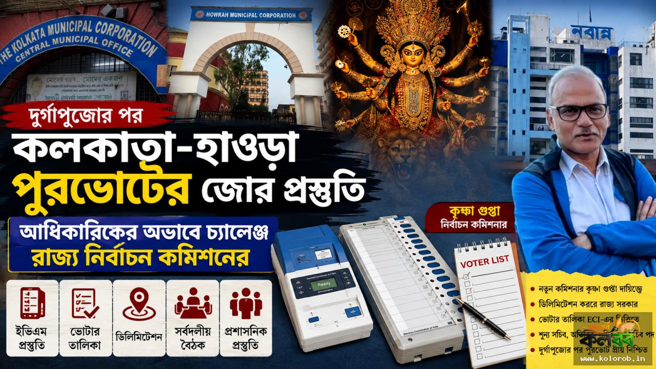 দুর্গাপুজোর পর কলকাতা–হাওড়া পুরভোটের জোর প্রস্তুতি, আধিকারিকের অভাবে চ্যালেঞ্জ রাজ্য নির্বাচন কমিশনের