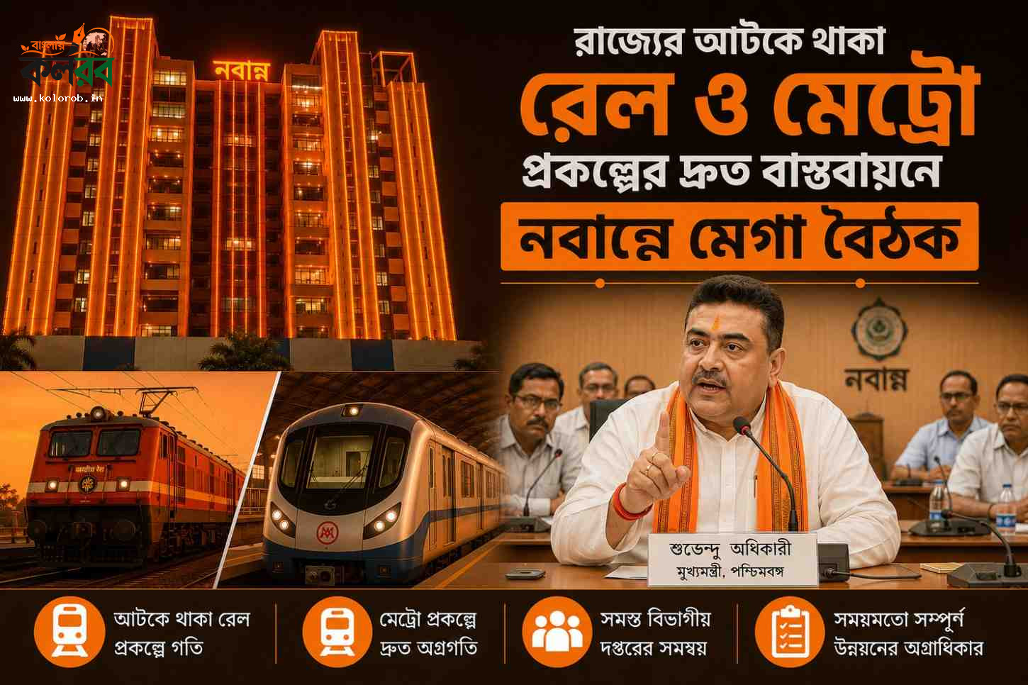 রাজ্যের আটকে থাকা রেল ও মেট্রো প্রকল্পের দ্রুত বাস্তবায়নে নবান্নে মেগা বৈঠক