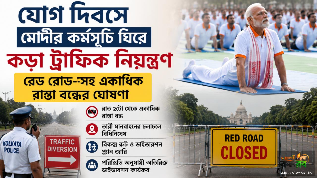 যোগ দিবসে মোদীর কর্মসূচি ঘিরে কড়া ট্রাফিক নিয়ন্ত্রণ, রেড রোড-সহ একাধিক রাস্তা বন্ধের ঘোষণা