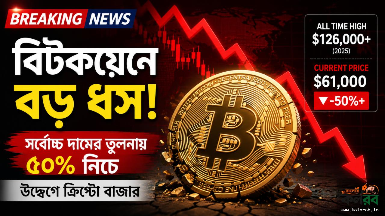বিটকয়েনে বড় ধস! সর্বোচ্চ দামের তুলনায় ৫০% নিচে, উদ্বেগে ক্রিপ্টো বাজার