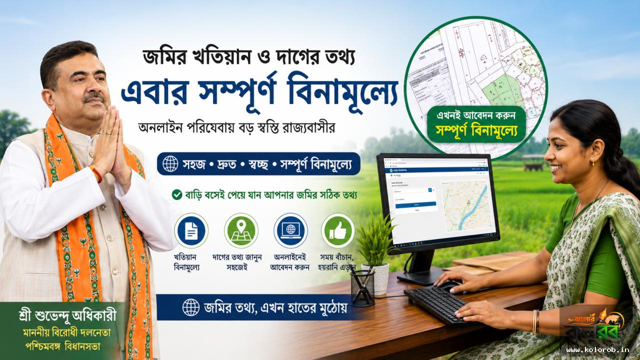 জমির খতিয়ান ও দাগের তথ্য এবার সম্পূর্ণ বিনামূল্যে, অনলাইন পরিষেবায় বড় স্বস্তি রাজ্যবাসীর
