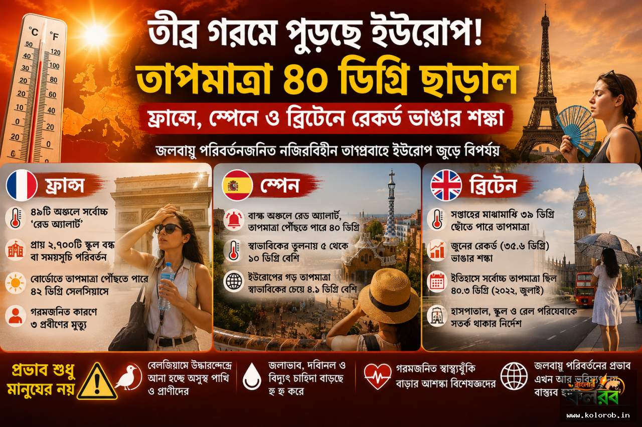 তীব্র তাপপ্রবাহে পুড়ছে ইউরোপ: ফ্রান্সে মৃত্যু, স্পেনে রেড অ্যালার্ট, ব্রিটেনে ভাঙতে পারে জুনের তাপমাত্রার রেকর্ড